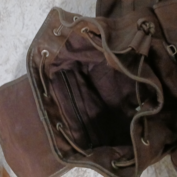 Unisex Brown leather Backpack lined - Picture 6 of 12